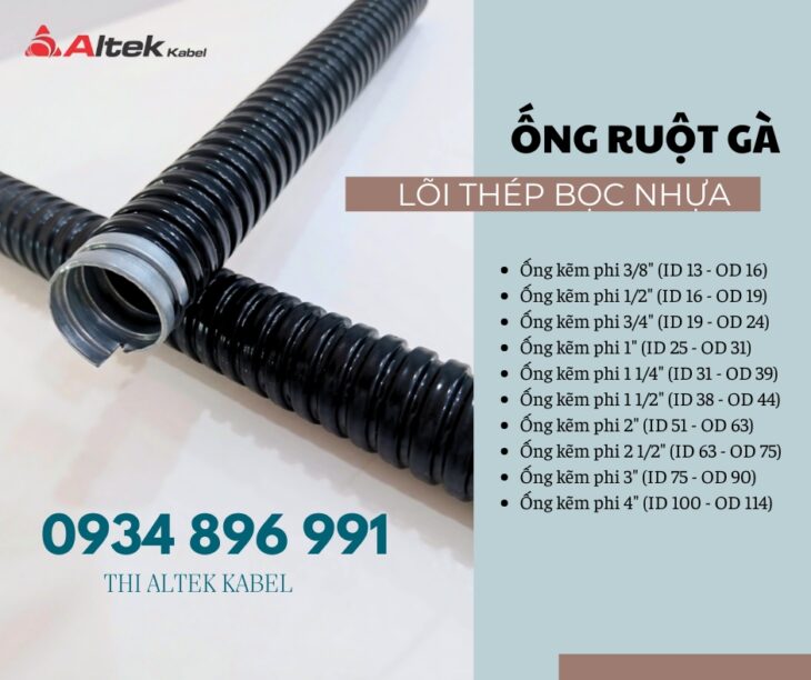 Ống ruột gà lõi thép bọc nhựa – Đầu Nối Phi 3/8 – 4 Inch – Giá Tốt