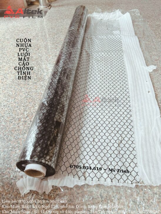 Màng nhựa pvc lưới mắt cáo chống tĩnh điện, đại hạ giá sale sập sàn