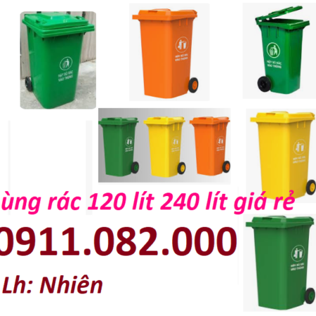 Thùng rác 120 lít, 240 lít màu xanh, cam, vàng giá rẻ tại an giang- thùng đựng rác- lh 0911082000