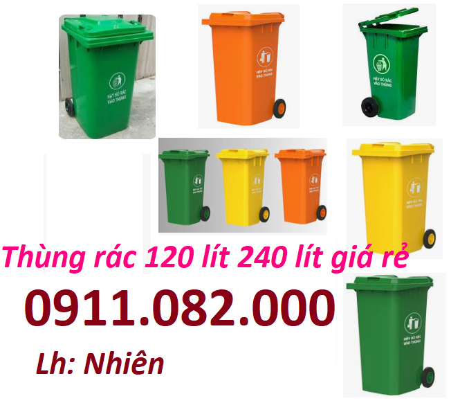 Thùng rác 120 lít, 240 lít màu xanh, cam, vàng giá rẻ tại an giang- thùng đựng rác- lh 0911082000