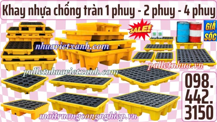 Pallet nhựa chống tràn 1 phuy – 2 phuy – 4 phuy
