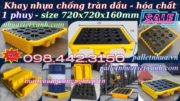 Pallet nhựa chống tràn 1 phuy 720x720x160mm
