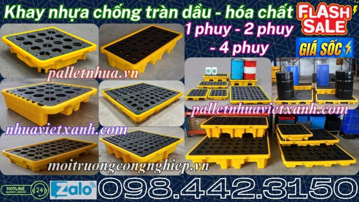 Pallet nhựa chống tràn 1 phuy – 2 phuy – 4 phuy