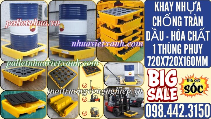 Pallet nhựa chống tràn 1 phuy 720x720x160mm