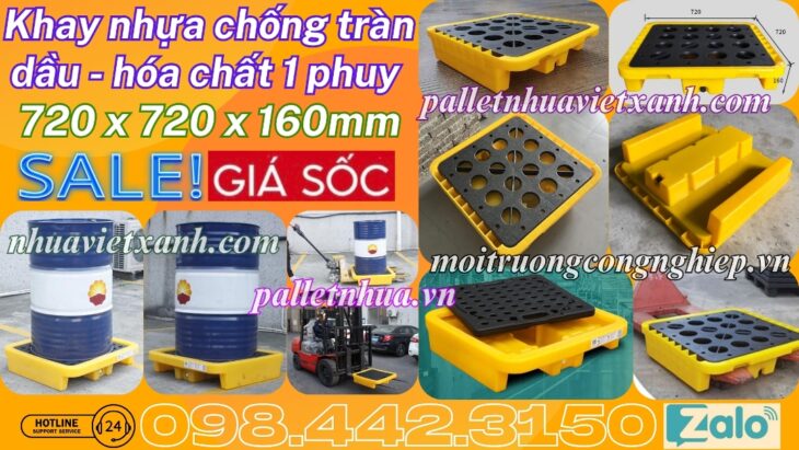 Pallet nhựa chống tràn 1 phuy 720x720x160mm