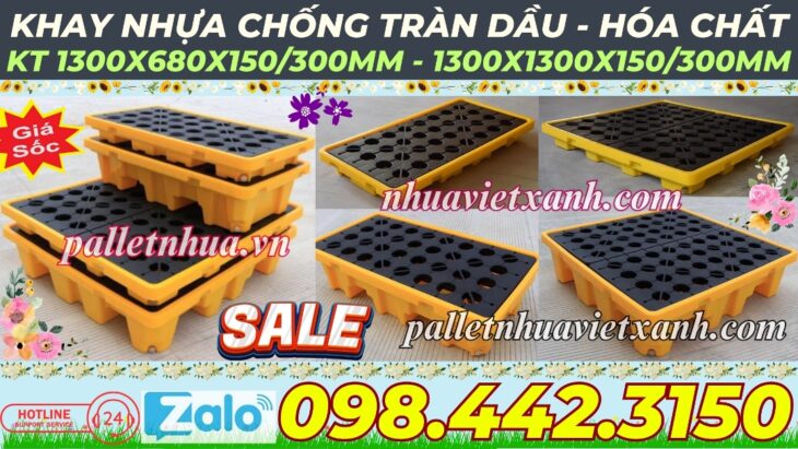 Pallet nhựa chống tràn dầu – hóa chất dùng đặt 1 phuy – 2 phuy – 4 phuy