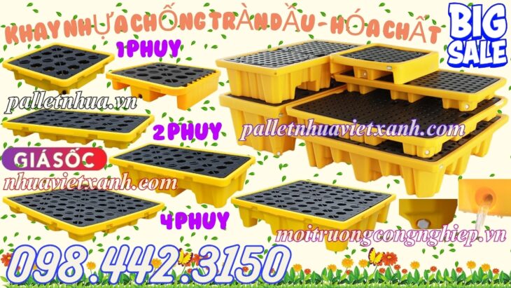 Pallet nhựa chống tràn 1 phuy – 2 phuy – 4 phuy