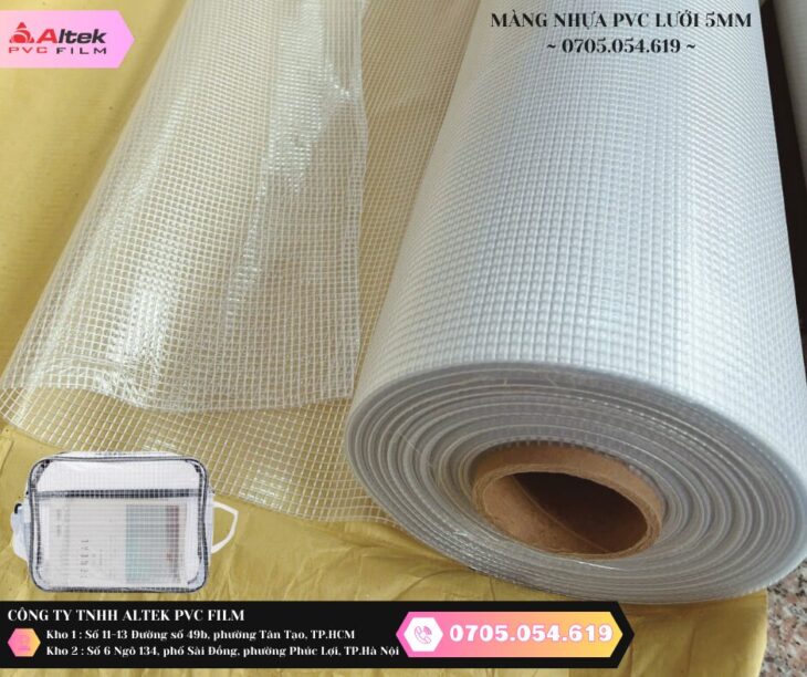 Cuộn nhựa pvc ô lưới 5mm sợi gia cương giá rẻ