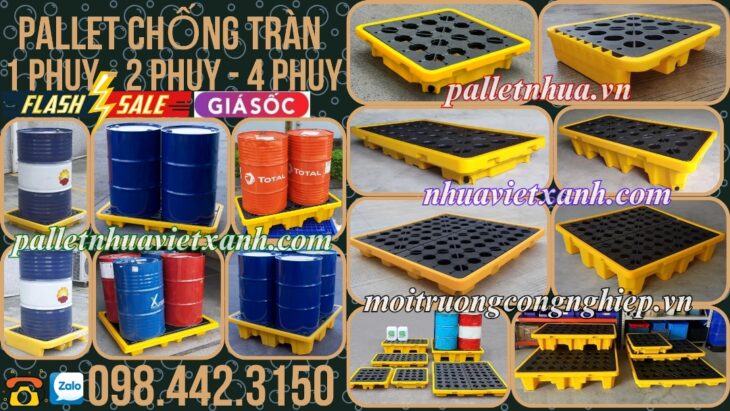 Pallet nhựa chống tràn 1 phuy – 2 phuy – 4 phuy