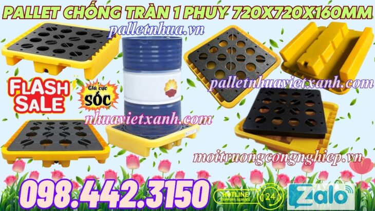 Pallet nhựa chống tràn 1 phuy 720x720x160mm