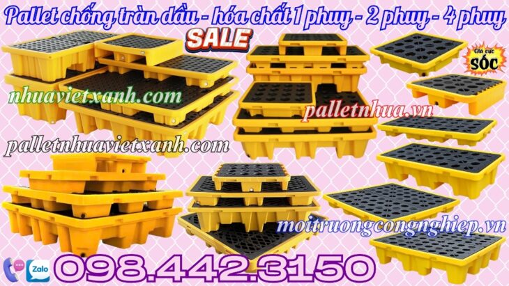 Pallet nhựa chống tràn 1 phuy – 2 phuy – 4 phuy