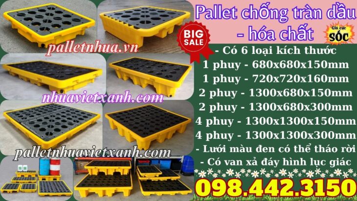 Pallet nhựa chống tràn 1 phuy – 2 phuy – 4 phuy