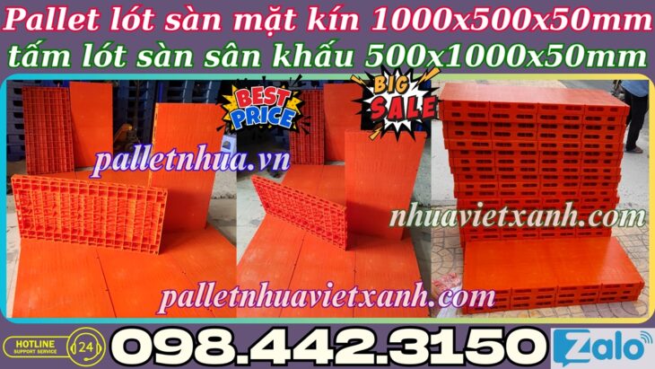 Pallet nhựa làm sàn sân khấu di động 500x1000x50mm mặt kín màu cam