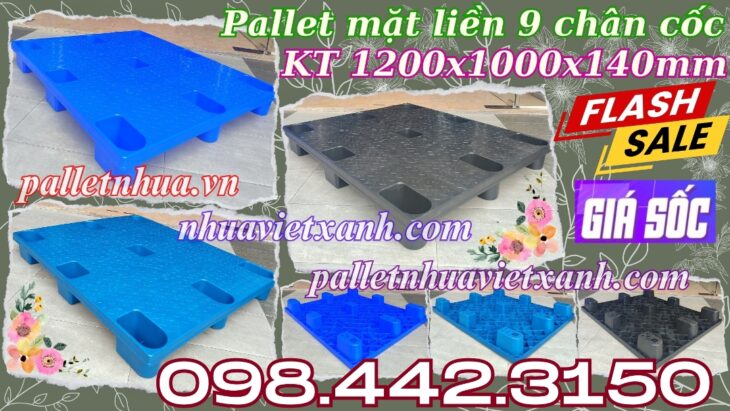 Pallet nhựa cốc 9 chân mặt liền 1200x1000x140mm