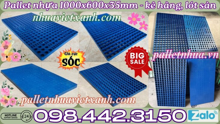 Pallet nhựa lót sàn không chân 1000x600x35mm nhựa tái sinh