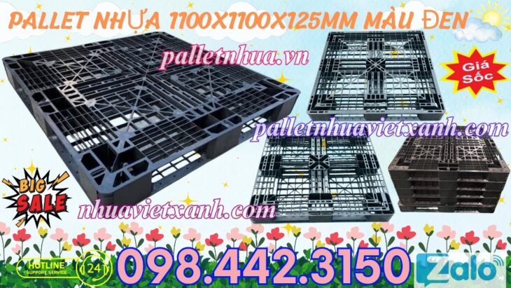 Pallet nhựa 1100x1000x125mm màu đen hàng mới