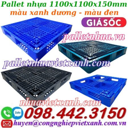Pallet nhựa 1100x1100x150mm hàng mới màu xanh dương và đen