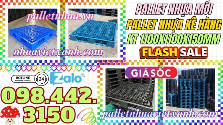 Pallet nhựa 1100x1100x150mm hàng mới màu xanh dương và đen
