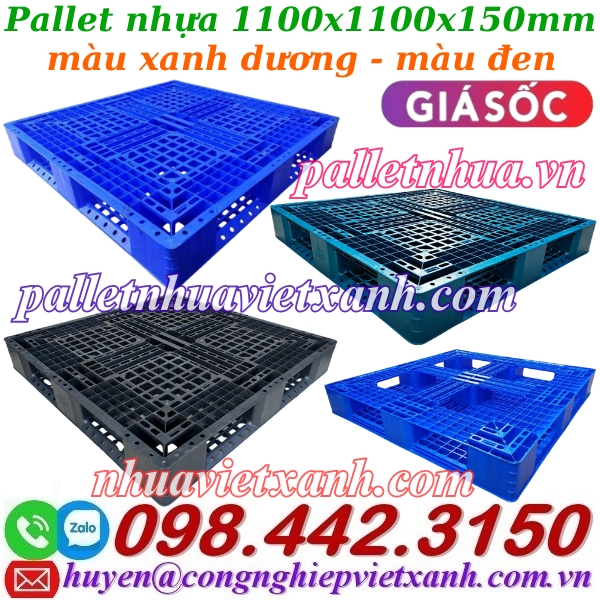 Pallet nhựa 1100x1100x150mm hàng mới màu xanh dương và đen