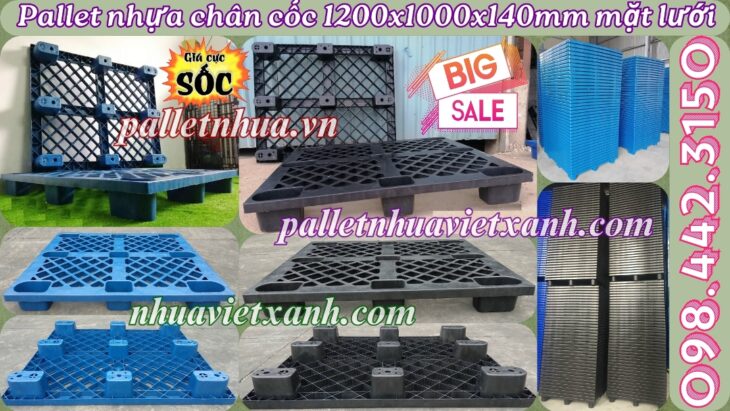 Pallet nhựa cốc 9 chân mặt lưới 1200x1000x140mm