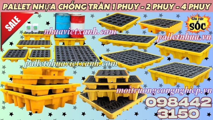 Pallet nhựa chống tràn 1 phuy – 2 phuy – 4 phuy