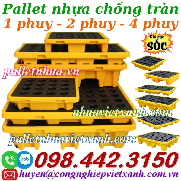 Pallet nhựa chống tràn 1 phuy – 2 phuy – 4 phuy