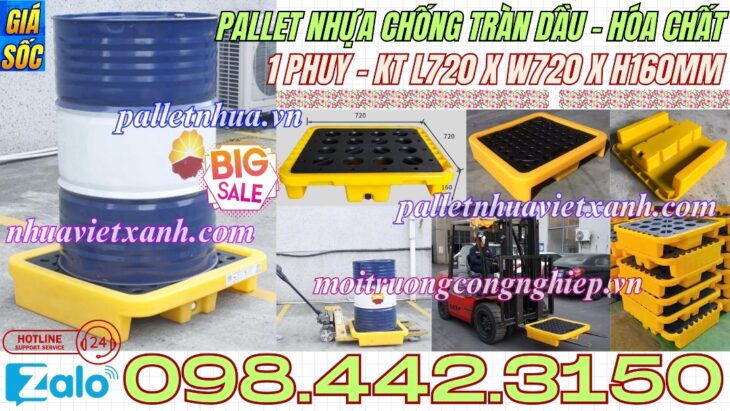 Pallet nhựa chống tràn 1 phuy 720x720x160mm