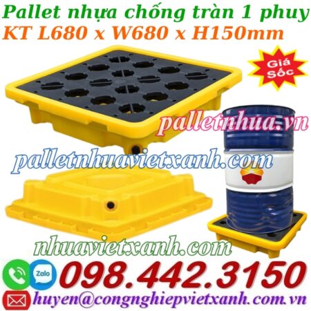 Pallet nhựa chống tràn dầu – hóa chất 1 phuy 680x680x150mm