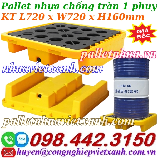 Pallet nhựa chống tràn 1 phuy 720x720x160mm