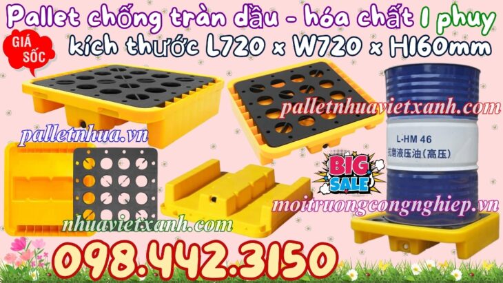 Pallet nhựa chống tràn 1 phuy 720x720x160mm