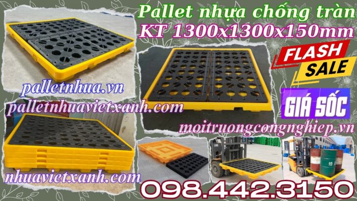 Pallet nhựa chống tràn dầu – hóa chất 4 phuy 1300x1300x150mm