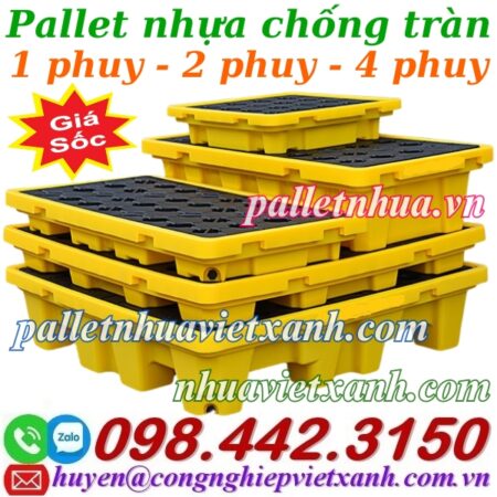 Pallet nhựa chống tràn dầu – hóa chất dùng đặt 1 phuy – 2 phuy – 4 phuy
