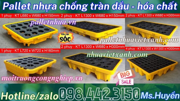 Pallet nhựa chống tràn 1 phuy – 2 phuy – 4 phuy