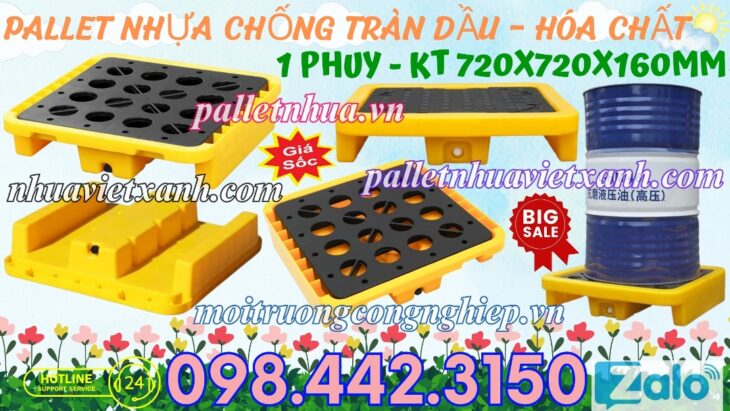 Pallet nhựa chống tràn 1 phuy 720x720x160mm