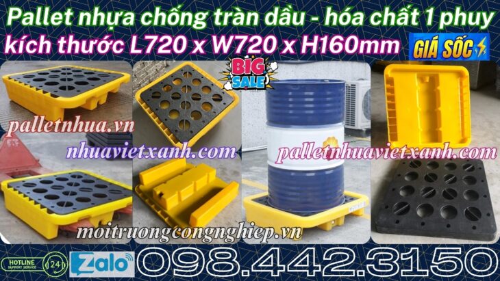 Pallet nhựa chống tràn 1 phuy 720x720x160mm