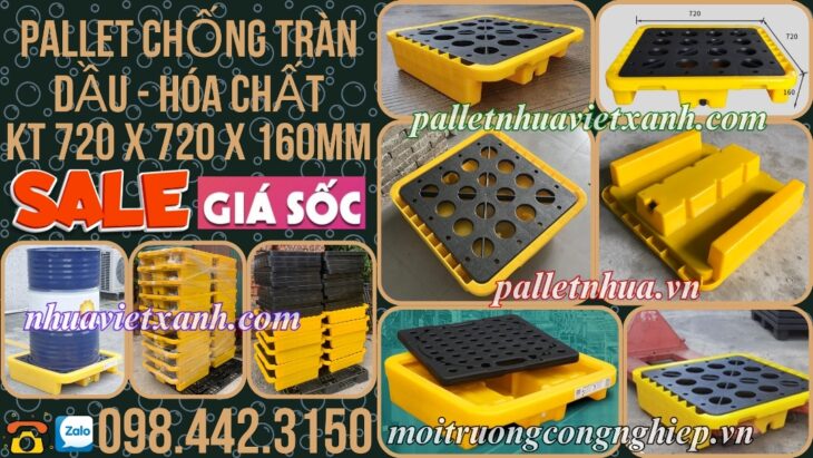 Pallet nhựa chống tràn 1 phuy 720x720x160mm