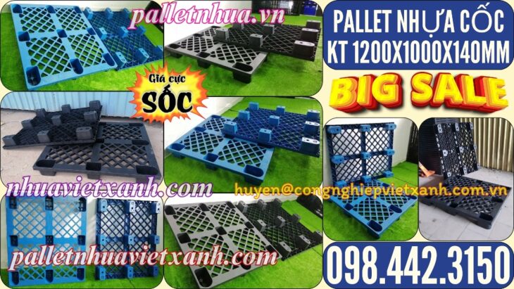 Pallet nhựa cốc 9 chân mặt lưới 1200x1000x140mm