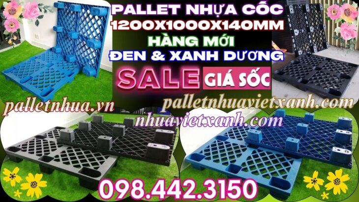 Pallet nhựa cốc 9 chân mặt lưới 1200x1000x140mm
