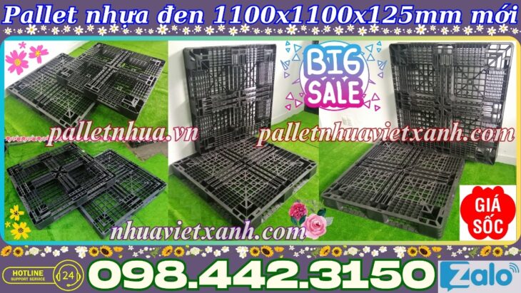 Pallet nhựa 1100x1000x125mm màu đen hàng mới