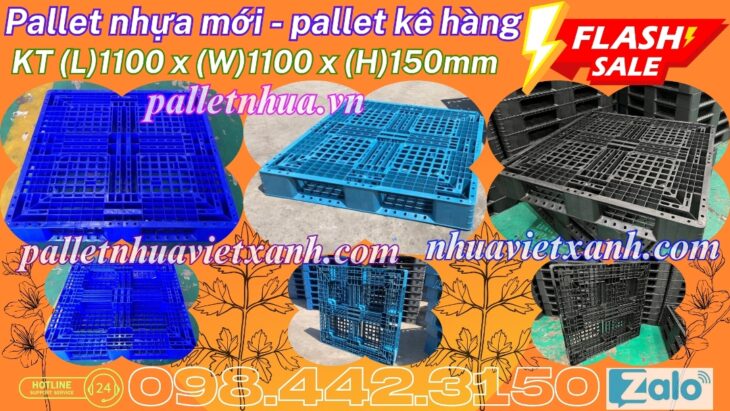 Pallet nhựa 1100x1100x150mm hàng mới màu xanh dương và đen