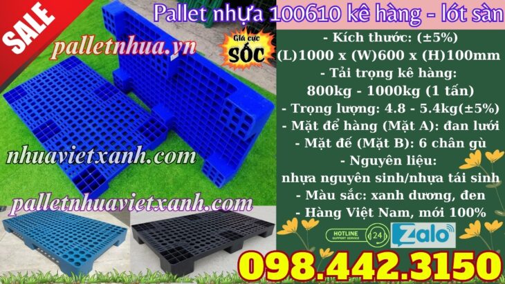 Pallet nhựa lót sàn 1000x600x100mm