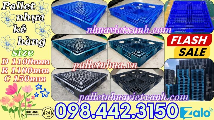 Pallet nhựa 1100x1100x150mm hàng mới màu xanh dương và đen