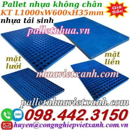 Pallet nhựa lót sàn không chân 1000x600x35mm nhựa tái sinh