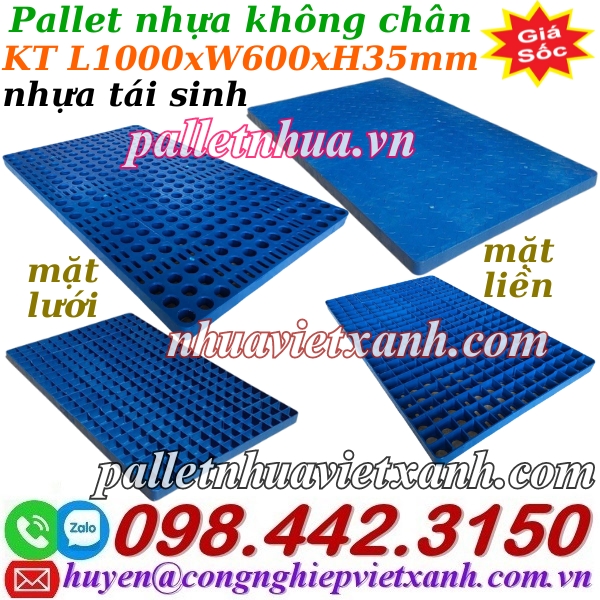 Pallet nhựa lót sàn không chân 1000x600x35mm nhựa tái sinh