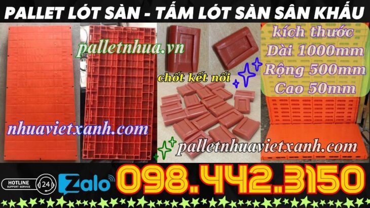 Pallet nhựa làm sàn sân khấu di động 500x1000x50mm mặt kín màu cam