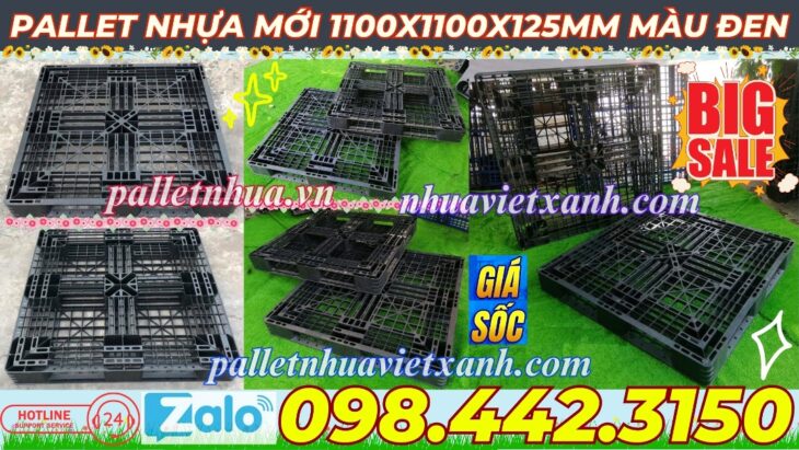 Pallet nhựa 1100x1000x125mm màu đen hàng mới