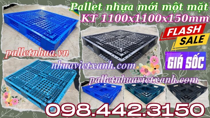 Pallet nhựa 1100x1100x150mm hàng mới màu xanh dương và đen