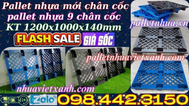 Pallet nhựa cốc 9 chân mặt lưới 1200x1000x140mm