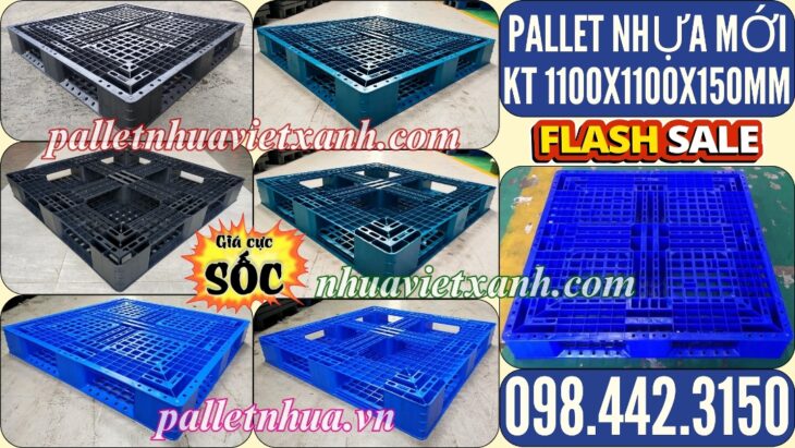 Pallet nhựa 1100x1100x150mm hàng mới màu xanh dương và đen