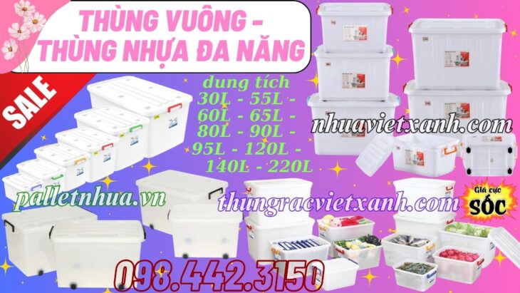 Thùng vuông đa năng có bánh xe